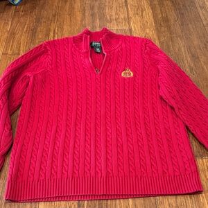 Lauren Ralph Lauren Woman’s  Cable Knit Zip Up Sweater in Red XL Logo on front
